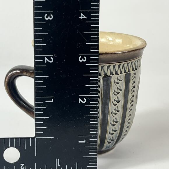 German Blue Spade Coffee Cup Signed Pottery Vtg Unique 3" Tea Wine Handarbeit - Picture 9 of 11